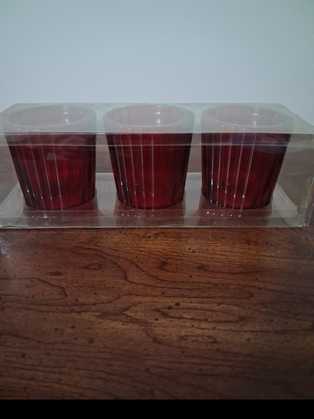 Set of 3 Red Glass Votive Holders